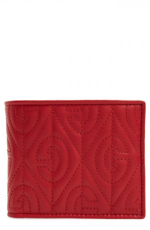 Men's Gucci G Rhombus Quilted Leather Bifold Wallet - Red Men's Gucci G Rhombus Quilted Leather Bifold Wallet - Red