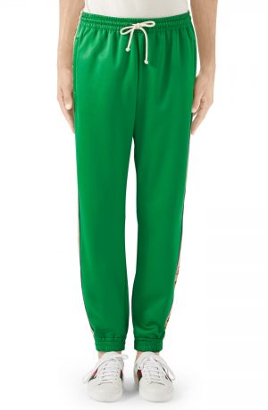 Men's Gucci Loose Technical Jersey Jogging Pants, Size Small - Green Men's Gucci Loose Technical Jersey Jogging Pants, Size Small - Green