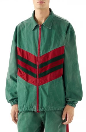 Men's Gucci Web Stripe Oversize Denim Jacket, Size 46 EU - Green Men's Gucci Web Stripe Oversize Denim Jacket, Size 46 EU - Green