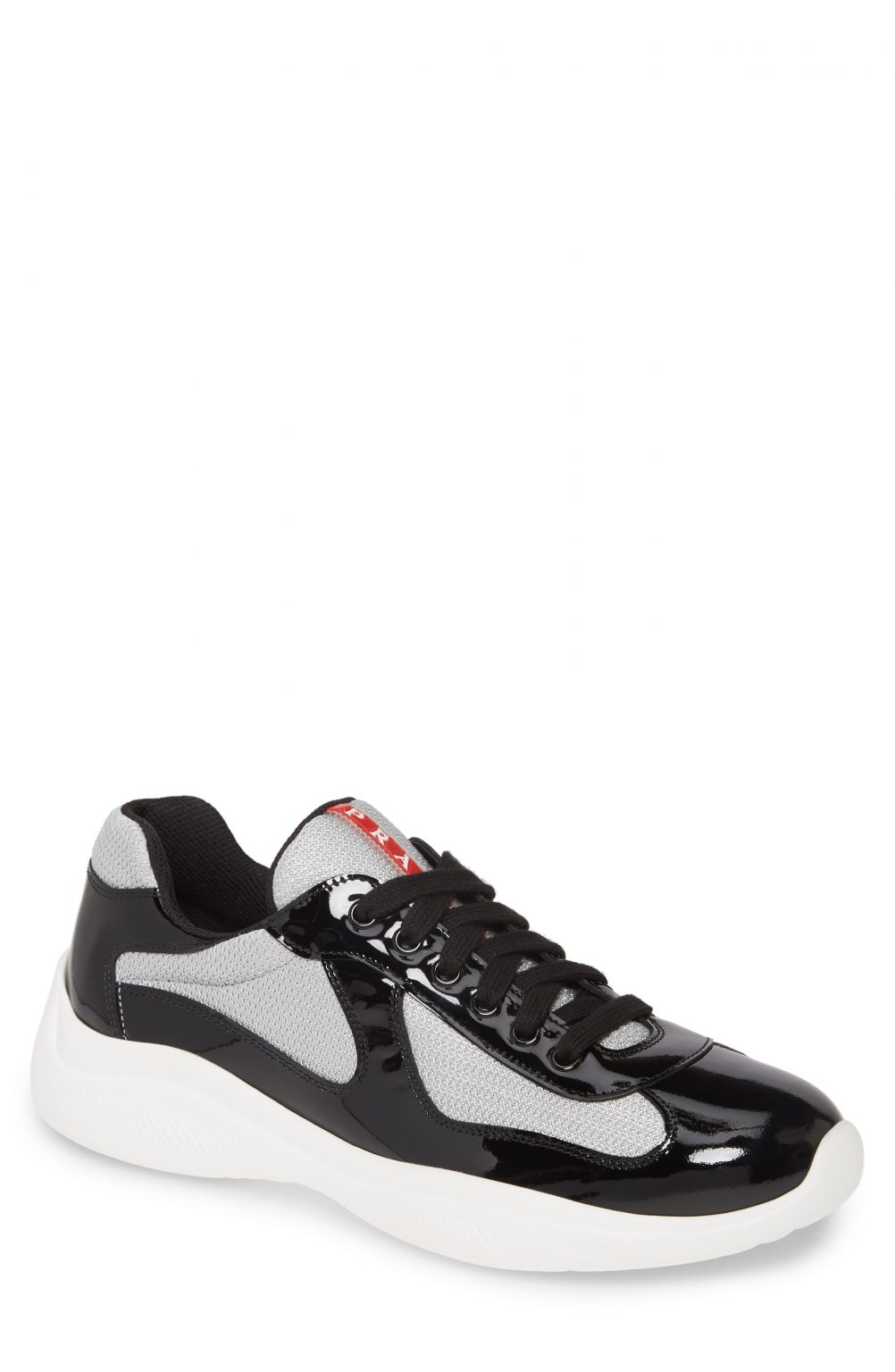 mens black patent prada trainers