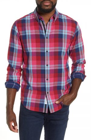 Men's Rag & Bone Fit 2 Tomlin Slim Fit Plaid Button-Down Oxford Shirt, Size Medium - Burgundy Men's Rag & Bone Fit 2 Tomlin Slim Fit Plaid Button-Down Oxford Shirt, Size Medium - Burgundy