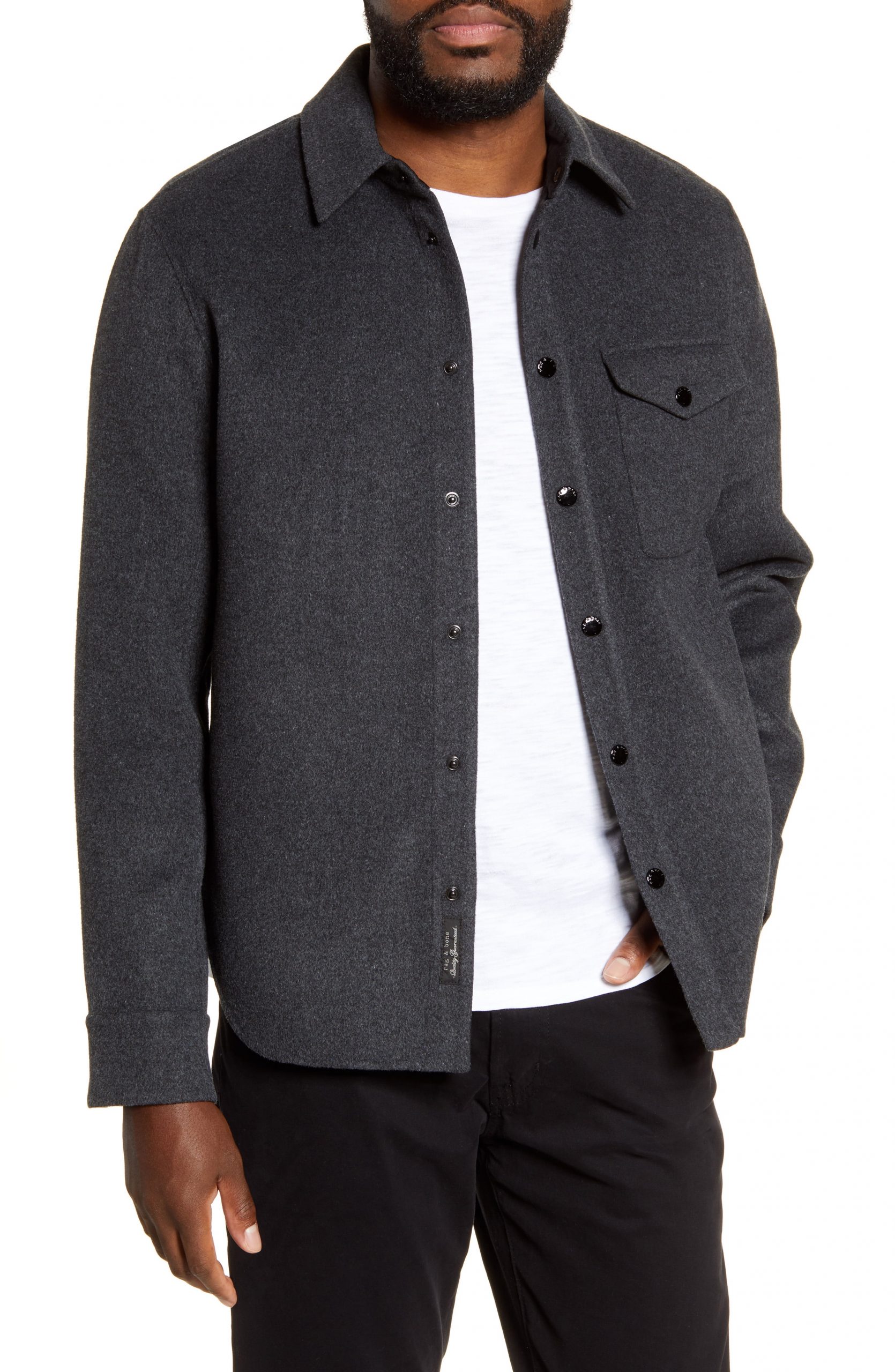 Men’s Rag & Bone Principle Snap-Up Wool Blend Shirt Jacket, Size Small ...