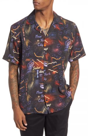 Men's Saturdays Nyc Canty Midnight Paradise Short Sleeve Button-Up Camp Shirt, Size Small - Blue Men's Saturdays Nyc Canty Midnight Paradise Short Sleeve Button-Up Camp Shirt, Size Small - Blue