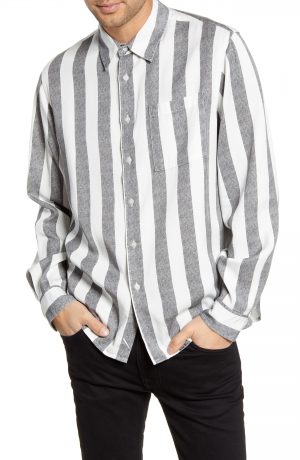 Men's Saturdays Nyc Perry Stripe Button-Up Twill Shirt, Size Small - Black Men's Saturdays Nyc Perry Stripe Button-Up Twill Shirt, Size Small - Black