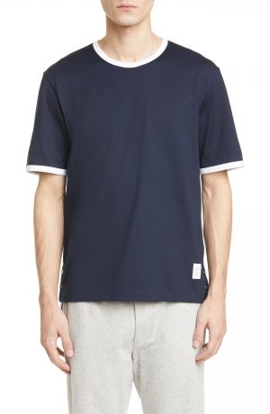 Men's Thom Browne Ringer Wool T-Shirt, Size 2 - Blue Men's Thom Browne Ringer Wool T-Shirt, Size 2 - Blue