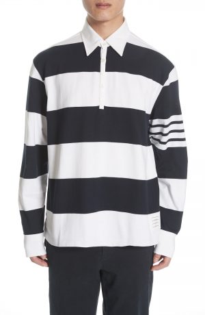 Men's Thom Browne Stripe Rugby Polo, Size 3 - Blue Men's Thom Browne Stripe Rugby Polo, Size 3 - Blue
