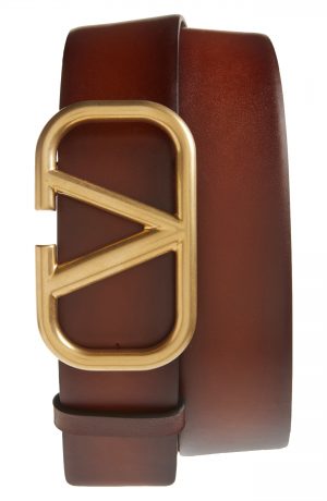 Men's Valentino Logo Buckle Leather Belt, Size 100 EU - Cognac Men's Valentino Logo Buckle Leather Belt, Size 100 EU - Cognac