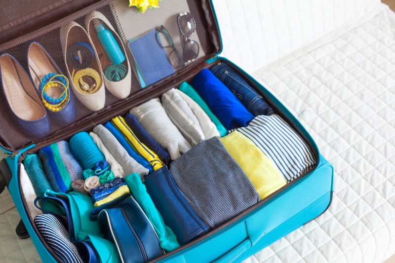 Packed Suitcase Blue Flats Clothing Accessories