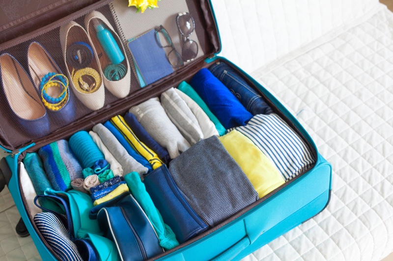 Packed Suitcase Blue Flats Clothing Accessories Packed Suitcase Blue Flats Clothing Accessories