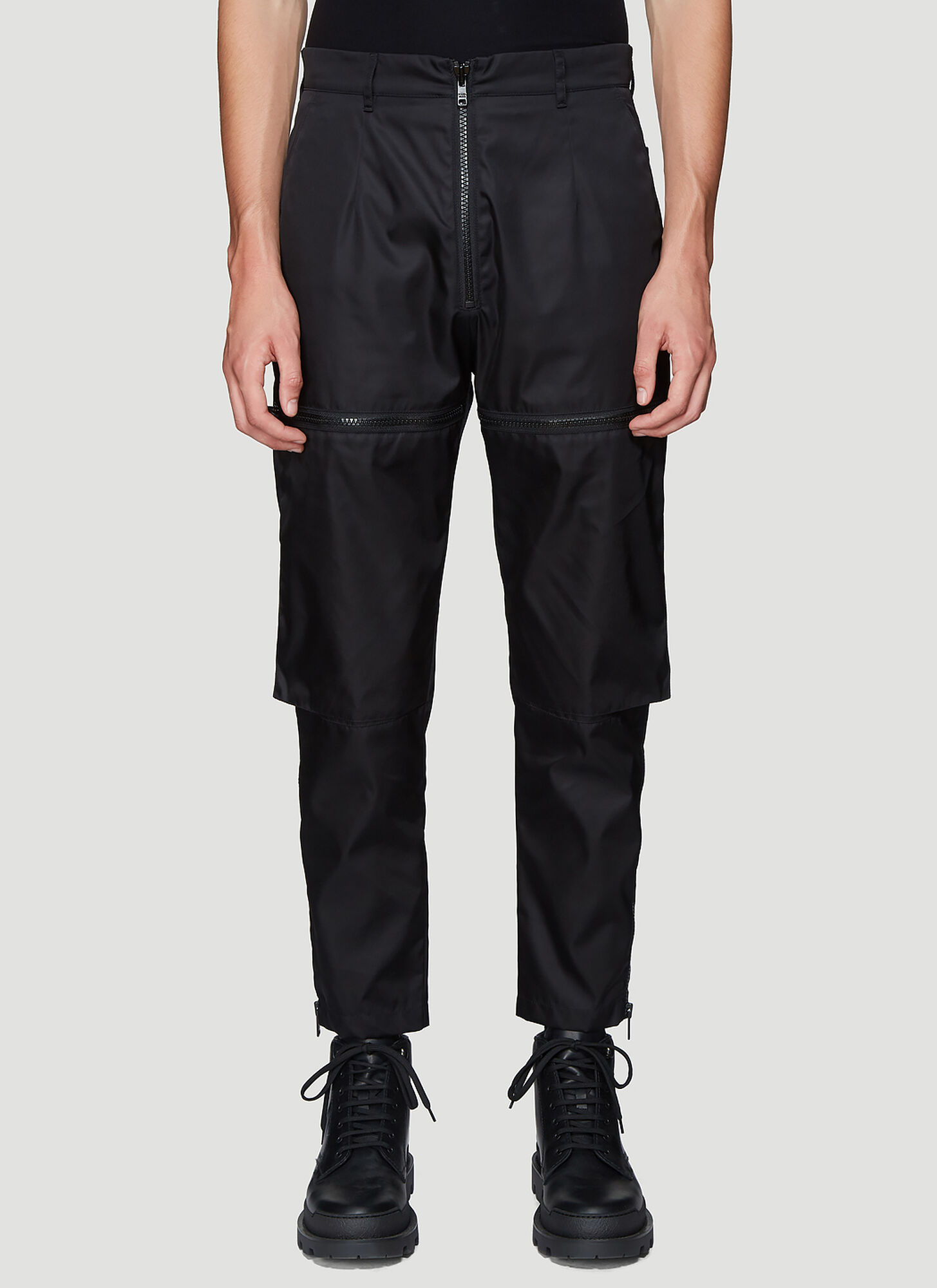 Prada Nylon Zip-Embellished Pants in Black size EU – 50 | The Fashionisto