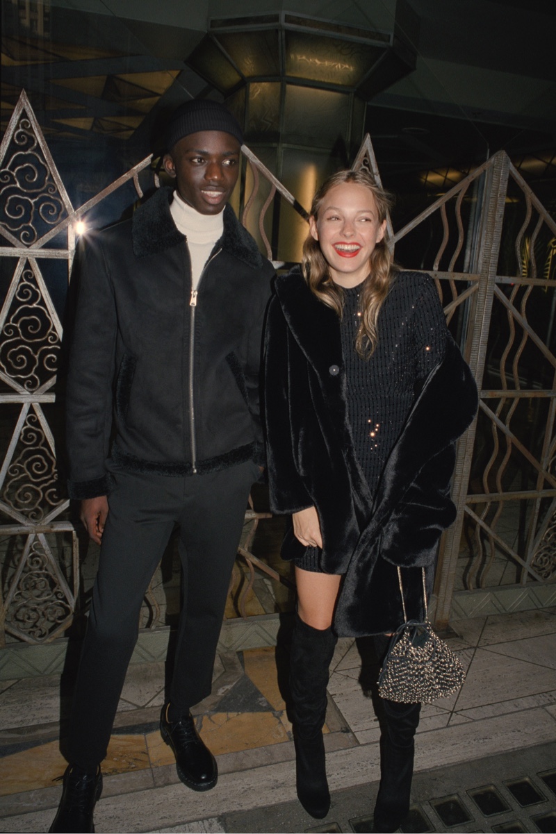 Models Jeremiah Berko Fourdjour and Alana Champion wear outfits from Pull & Bear's partywear collection.