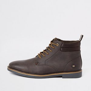 River Island Mens Dark brown lace-up chukka boots River Island Mens Dark brown lace-up chukka boots