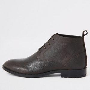 River Island Mens Dark brown wide fit leather chukka boots River Island Mens Dark brown wide fit leather chukka boots