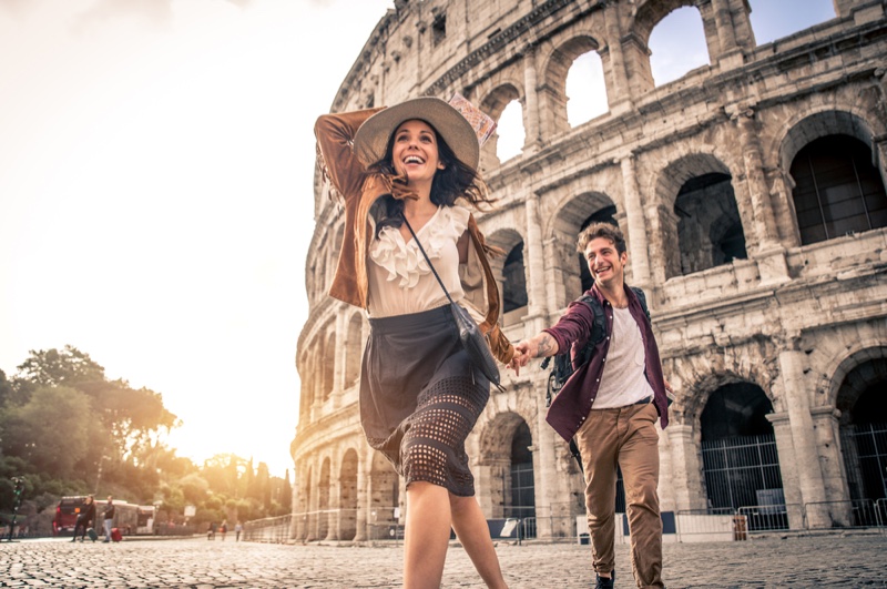 Rome Stylish Couple Man Woman Smiling