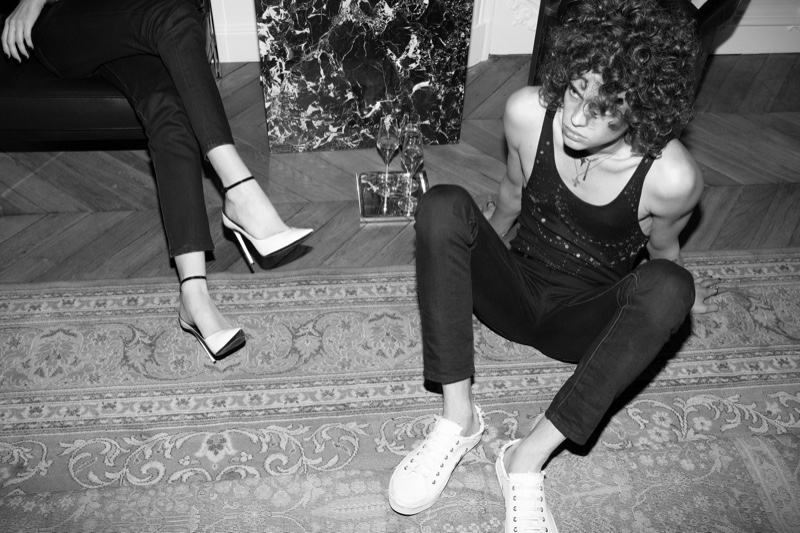 Model Erin Mommsen embrace a rock 'n' roll attitude in Saint Laurent.