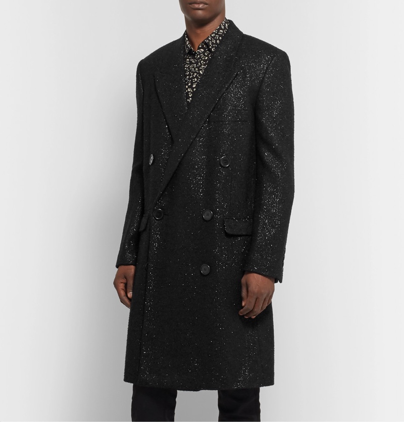 Saint Laurent Metallic Woven Double-Breasted Overcoat