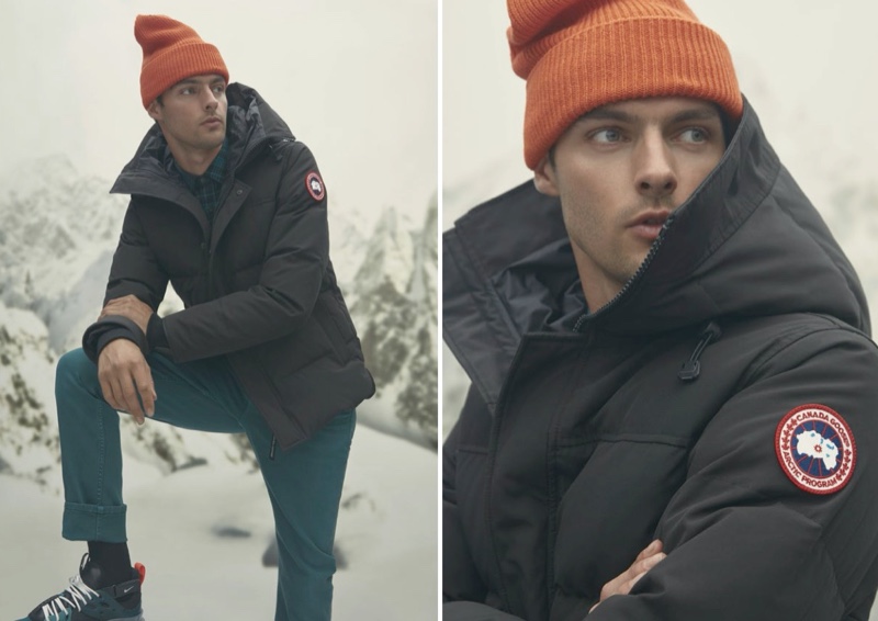 A sporty winter vision, Hannes Gobeyn models a Canada Goose Macmillan puffer jacket.