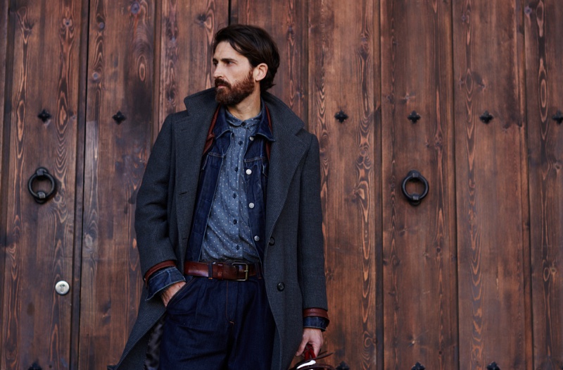 Stylish Mature Man Coat Beard Pants Shirt Denim Stylish Mature Man Coat Beard Pants Shirt Denim