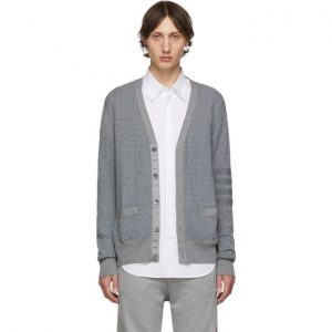 Thom Browne Grey Baby Cable Knit V-Neck Cardigan Thom Browne Grey Baby Cable Knit V-Neck Cardigan