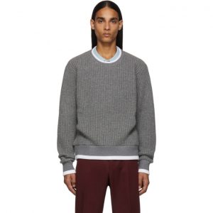 Thom Browne Grey Waffle Wool Relaxed Fit Crewneck Sweater Thom Browne Grey Waffle Wool Relaxed Fit Crewneck Sweater