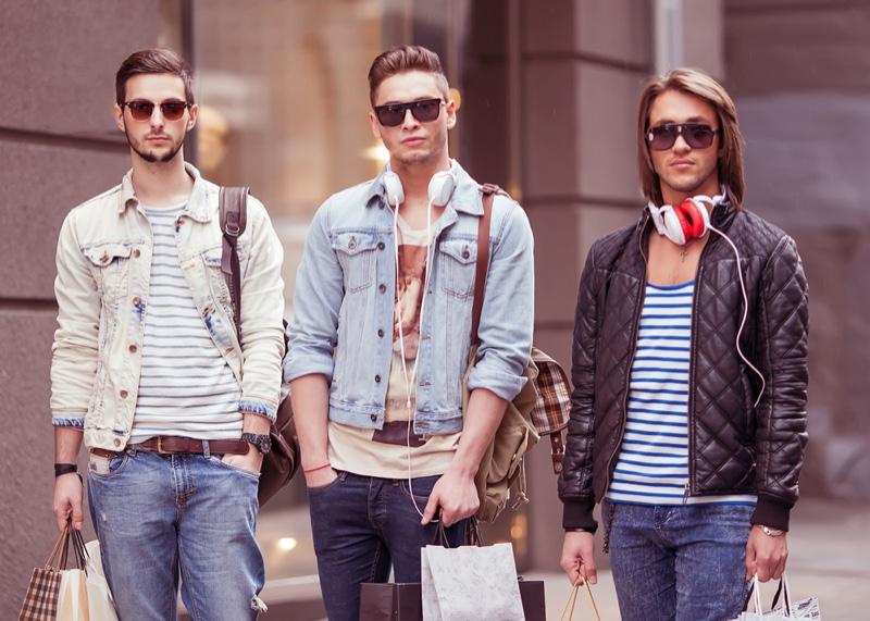 Three Stylish Young Men Shopping Bags Trendy
