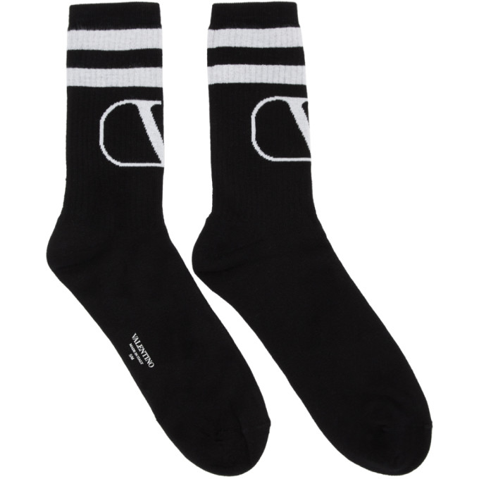 Valentino Black and Grey Valentino Garavani VLogo Socks | The Fashionisto