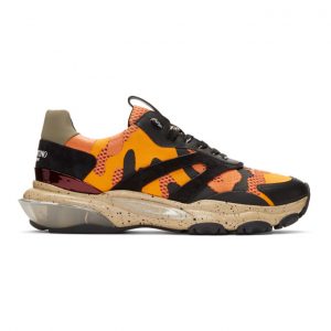 Valentino Orange and Black Valentino Garavani Camo Bounce Sneakers Valentino Orange and Black Valentino Garavani Camo Bounce Sneakers
