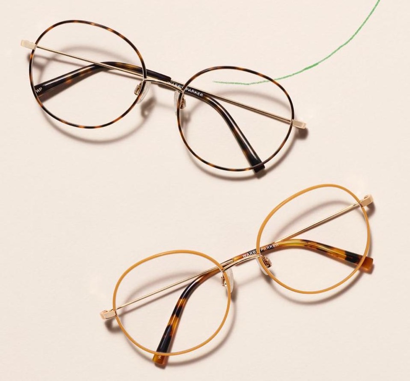 Warby Parker Nellie glasses in Cognac Tortoise with Riesling and Marigold with Polished Gold