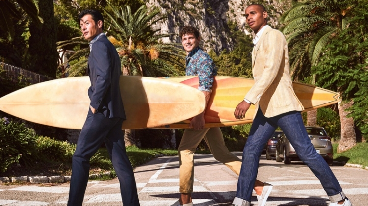 Grabbing their boards, Yusuke Ogasawara, Giacomo Cavalli, and Sacha M'Baye appear in Atelier Munro's spring-summer 2020 campaign.