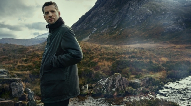 George Barnett Sports Barbour Gold Standard Fall '20 Collection Model George Barnett sports a Barbour Gold Standard Supa Border Wax jacket.