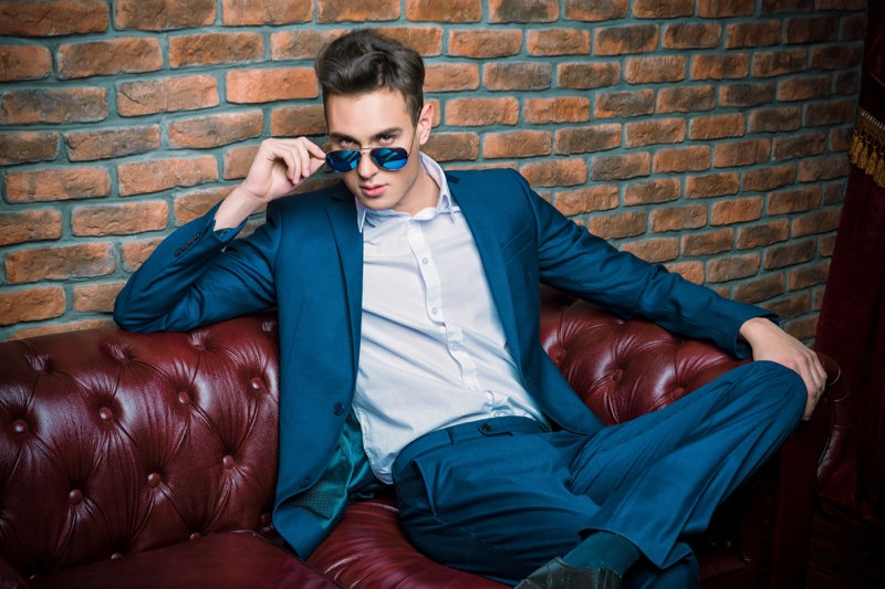 Blue Suit Sunglasses Attractive Man