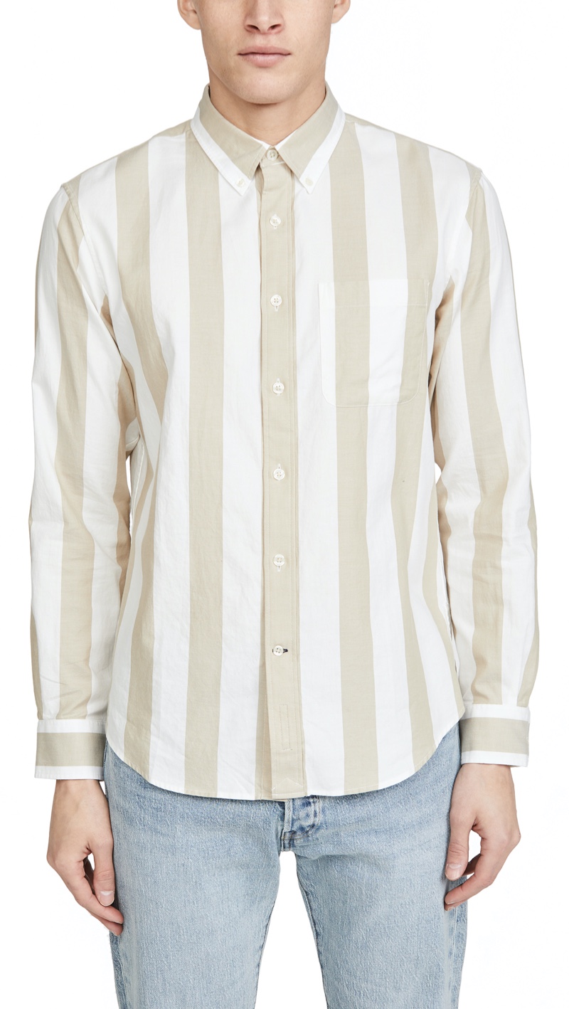 Club Monaco Long Sleeve Double Striped Shirt