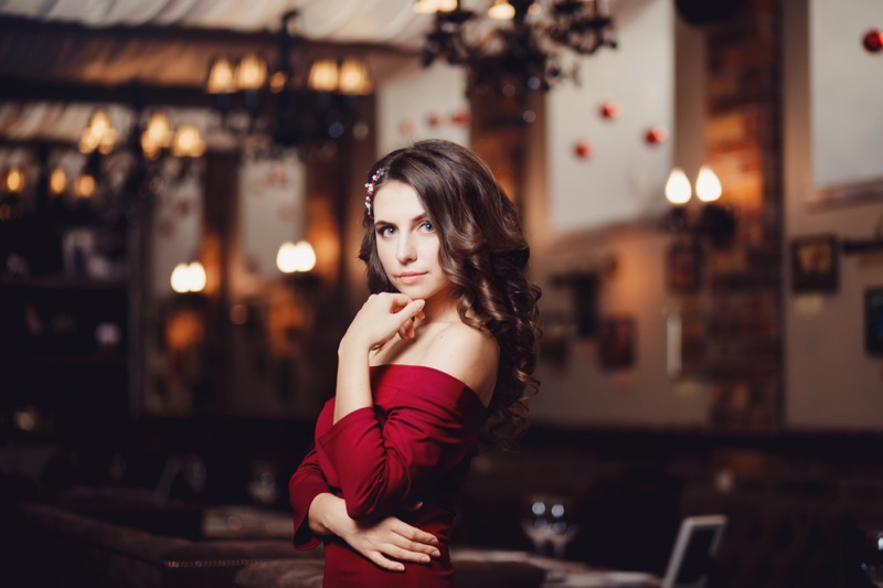Dark Haired Woman Wearing Red Dress Dark Haired Woman Wearing Red Dress