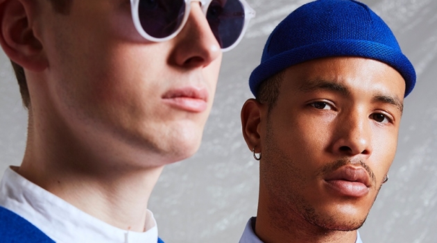 Hubert & Everton in 'Diffusion' Left: Hubert wears glasses Izipizi, shirt and vest Omen. Right: Everton wears earrings Fossil, shirt, sweater, and wool hat Omen.