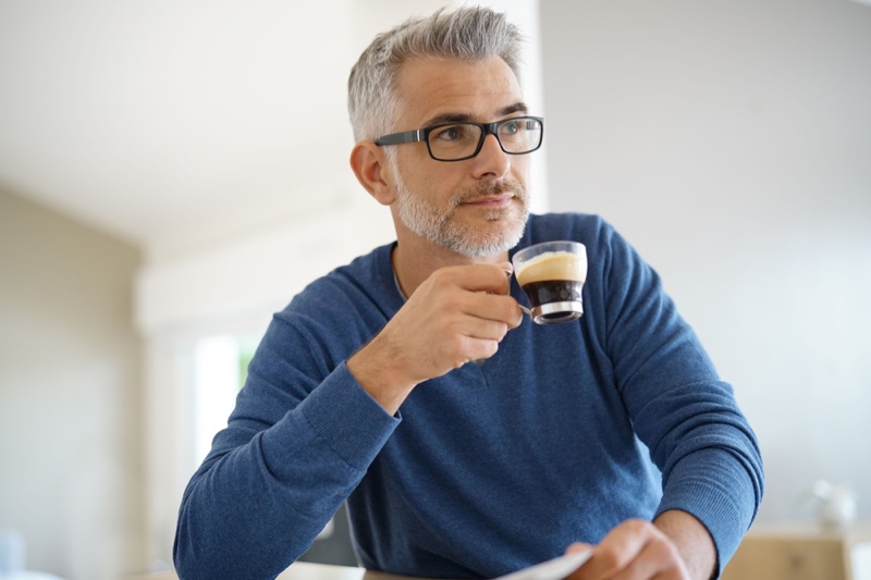 Grey Haired Man Small Cup Coffee Glasses