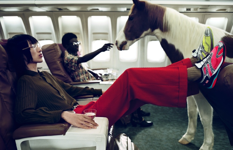 Hao Liu takes a stylish flight with Gucci for its spring-summer 2020 campaign.