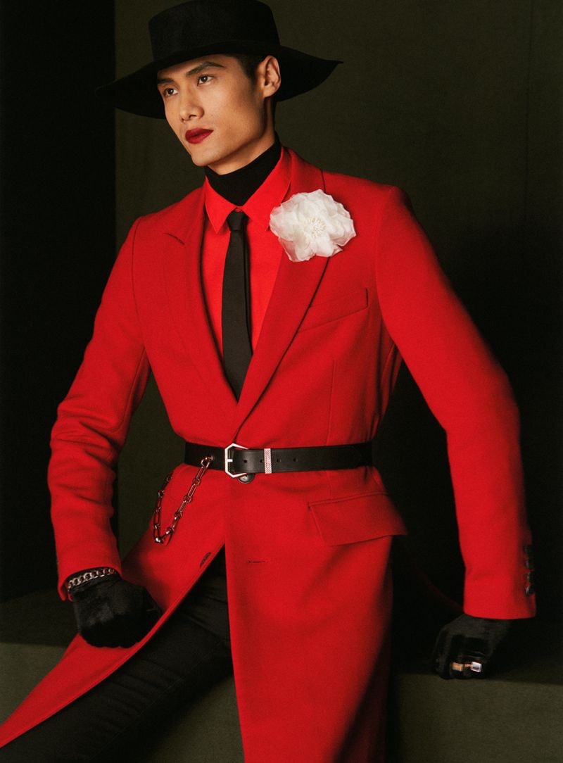 Hao Yun Xiang Rocks a Red Lip & Bold Style for GQ China