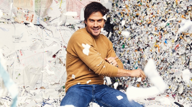 Connecting with Men's Health, Ian Somerhalder rocks a Jungmaven sweatshirt, Wrangler jeans, and Timberland boots.
