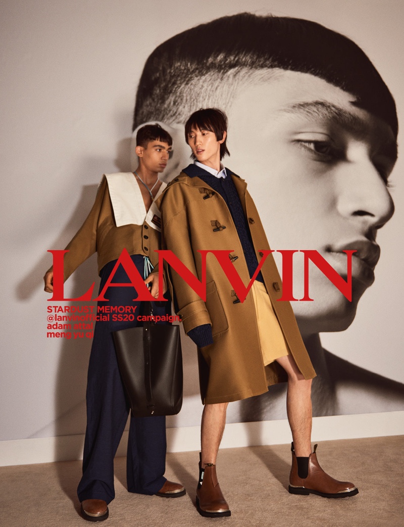 Models Adam Attal and Meng Yu Qi star in Lanvin's spring-summer 2020 men's campaign.