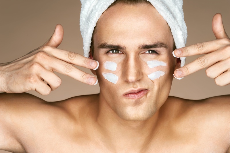 Male Model Closeup Moisturizing Face Skincare