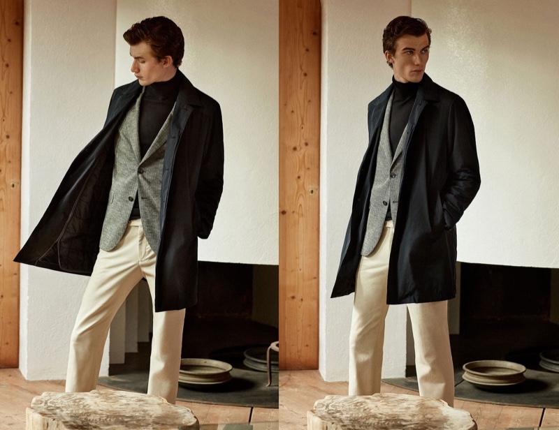 Model Lukas Adriaensens showcases sleek contemporary style from Massimo Dutti.