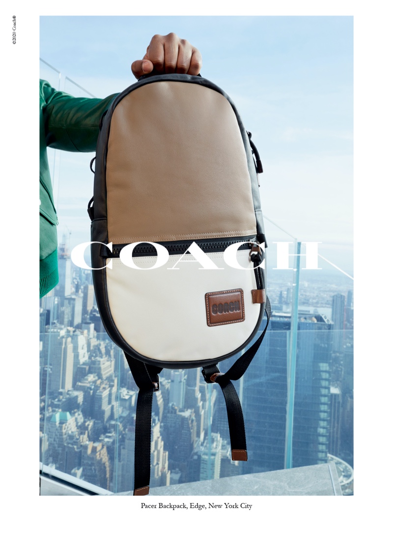 Coach puts the spotlight on its Pacer backpack for its spring-summer 2020 campaign.