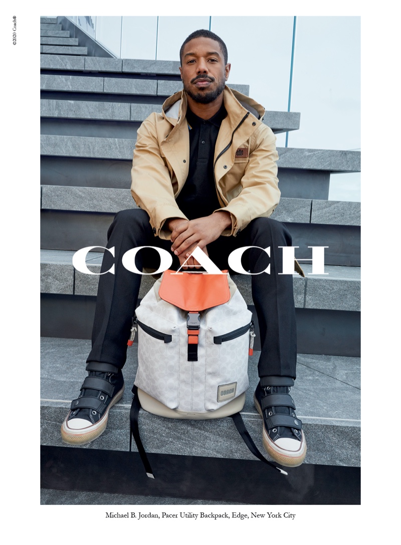 Posing with Coach's Pacer utility backpack, Michael B. Jordan stars in the brand's spring-summer 2020 campaign. » Michael B. Jordan Takes to Hudson Yards' Edge for Coach Spring '20 Campaign Posing with Coach's Pacer utility backpack, Michael B. Jordan stars in the brand's spring-summer 2020 campaign.