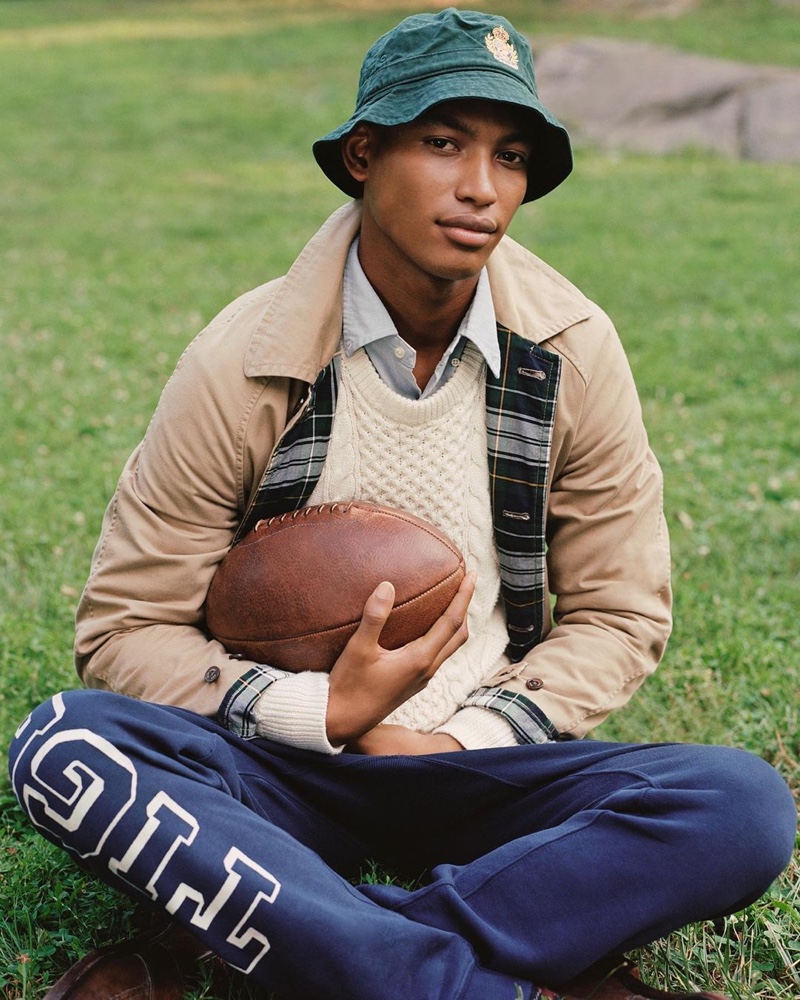 Model Timothy Lewis inspires in a preppy look from POLO Ralph Lauren's spring-summer 2020 collection.