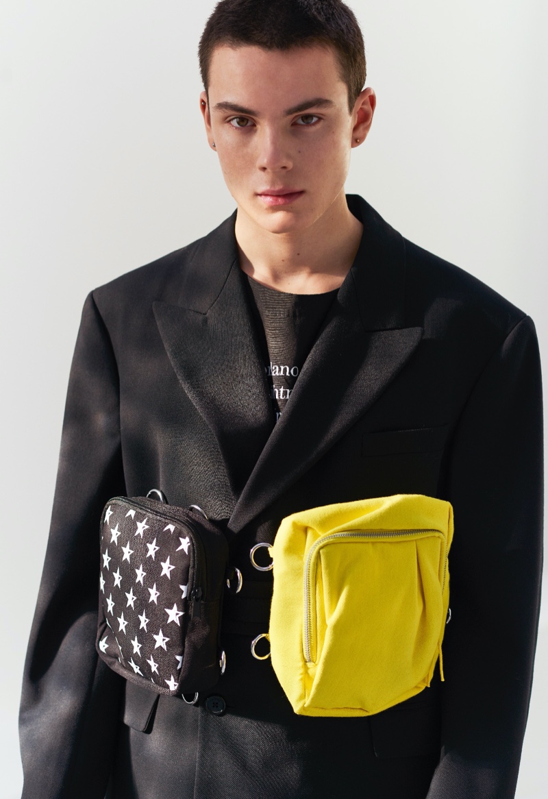 Showcasing statement bags, Nika Jovanovic fronts the Raf Simons x Eastpak spring-summer 2020 campaign.
