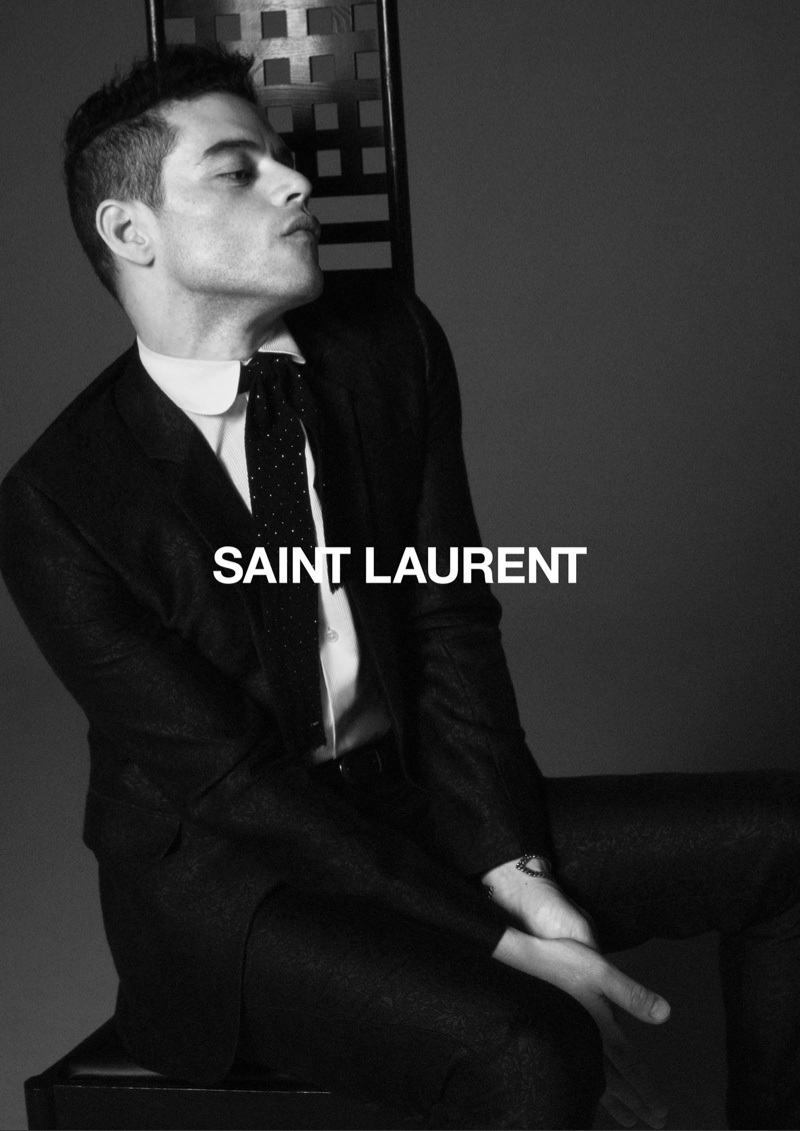 Rami Malek dons a sharp suit for Saint Laurent's spring-summer 2020 campaign.