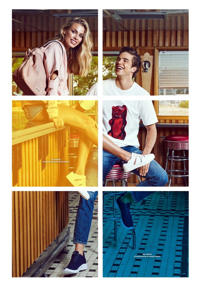 Jessica Goicoechea and River Viiperi check out a diner for Refresh Shoes' spring-summer 2020 campaign.