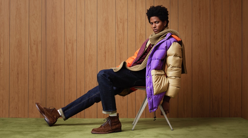 Making a colorful statement, Rafael Mieses sports a Crescent Down + Todd Snyder multicolor parka.