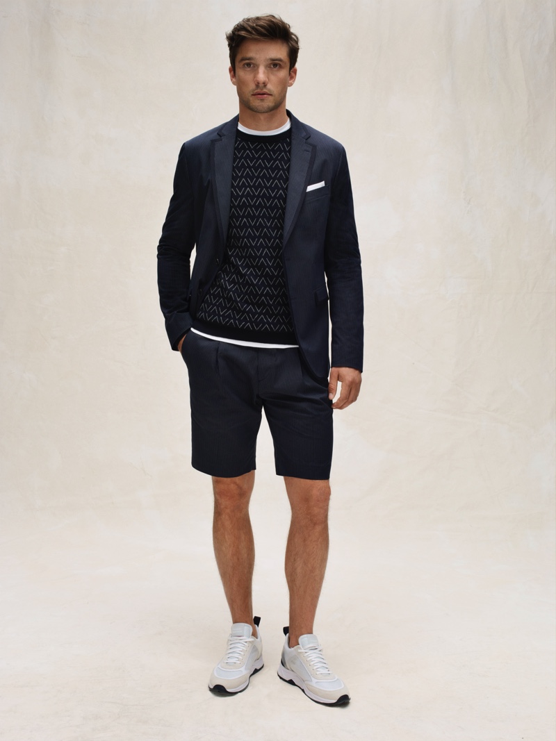 Alexis Petit models a short suit from Tommy Hilfiger Tailored's spring-summer 2020 collection.