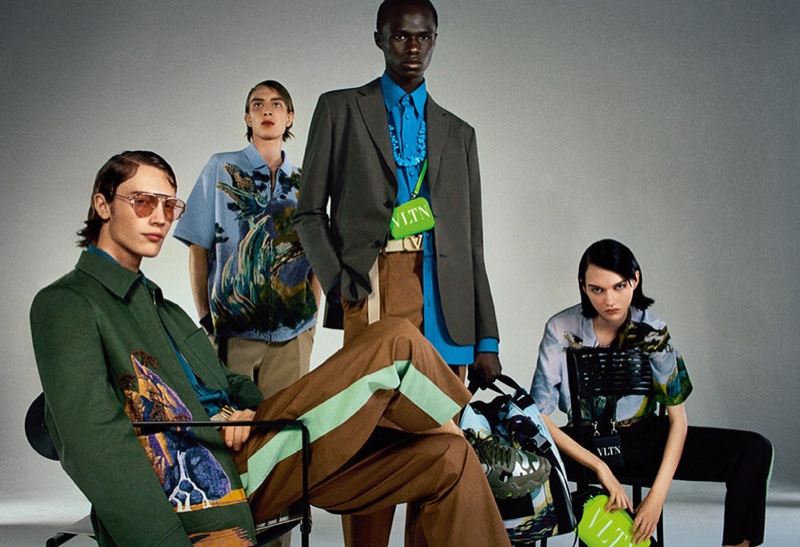 Freek Iven, Maikls Mihelsons, Malick Bodian, and Sofia Steinberg appear in Valentino's spring-summer 2020 campaign.